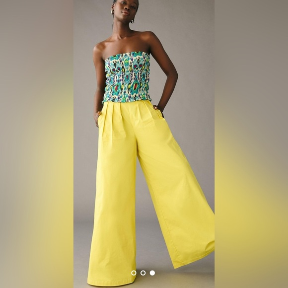 By Anthropologie Smocked Tube Top Size Medium Turquoise Ikat Print Strapless - Picture 8 of 8